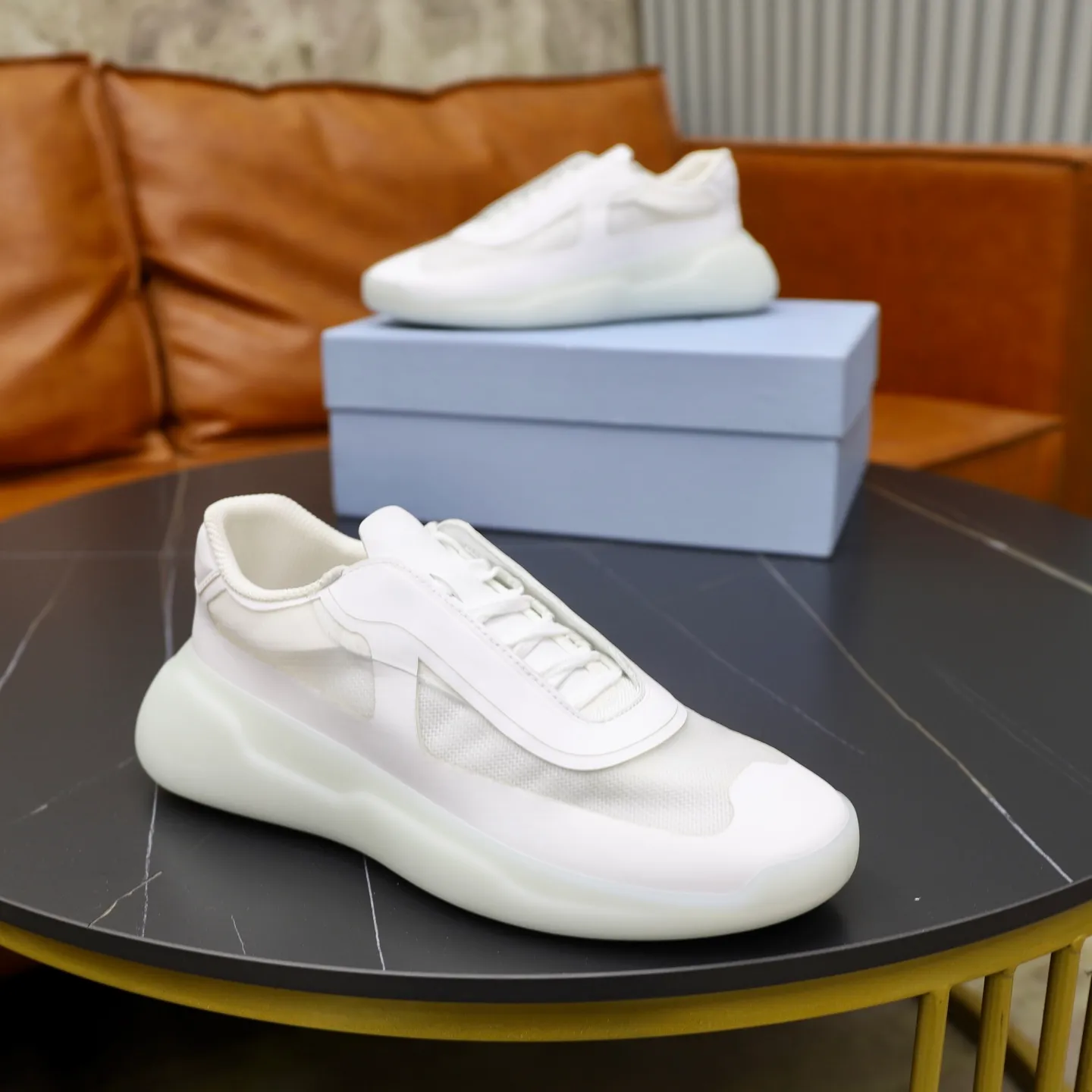 Men's Shoes 💰760💰 PRADA America's Cup Recycled Nylon and Bike Fabric Sneakers Practical and innovative, these regenerated nylon sneakers are modern, with lightweight soles and minimalist details. The upper is decorated with temperature-locking adhesive tape, screen-printed ADA logo, nylon loop shoelaces, T sole, made of ultra-light foam rubber filling material, rubber pattern texture, sole height: 40 mm, removable fabric-covered insole, Size 39-44